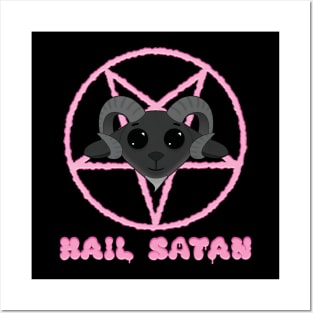 Cute Goat says Hail Satan Posters and Art